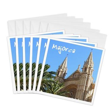 Imagem de 3dRose Cartões comemorativos, Igreja de Maiorca com palmeiras, Catedral Espanhola de Santa Maria de Palma, Religiosa La Seu Espanha, Conjunto de 6 (gc_155684_1)
