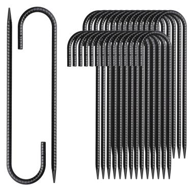 Imagem de MSWY Estacas de vergalhão de 30 cm J Hook Ground Stakes Heavy Duty Pacote com 30 Estacas de Cerca de Corrente Âncoras Galvanizadas Estacas de Metal para Esgrima de Arame Concreto Formando Trampolins