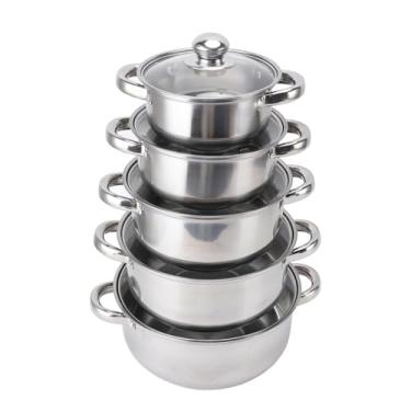 Imagem de Conjunto de panelas de aço inoxidável, 5 peças, panelas de cozinha com tampa de vidro, panela de sopa com 2 alças de orelha para cozinhar na máquina de lavar louça