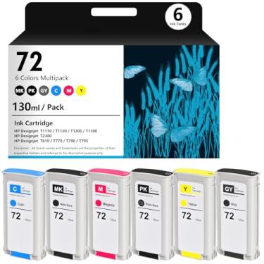 Imagem de Substituição de 72 cartuchos de tinta para 72 C9403A C9370A C9371A C9372A C9373A C9374A, compatível com HP Designjet T1110/T1120/T1200/T1300/T2300/T610/T770/T790/T795