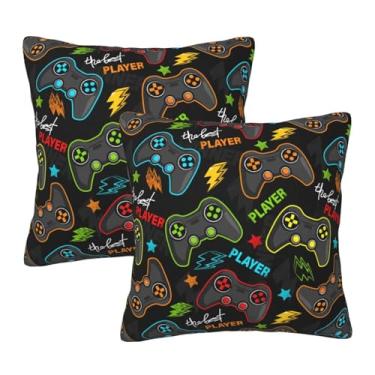 Imagem de Duduho Conjunto de 2 fronhas quadradas decorativas para jogos, gamepad, para quarto, sala de estar, sofá, sofá e cama, 55 x 55 cm