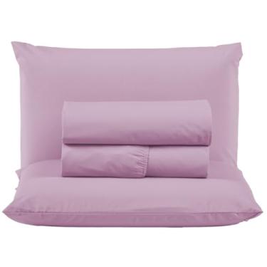 Imagem de Jogo de Cama Box Casal Algodão Percal 200 Fios Hotel Pousada 4 Peças Lençol com Elástico (Rosa)