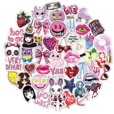 Imagem de Adesivos góticos, 50 peças de vinil à prova d'água rosa adesivos para garrafa de água laptop, presentes de futebol para meninas adultas e adolescentes
