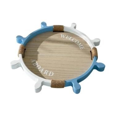 Imagem de WeiLaiKeQi Bandeja de armazenamento em forma de volante de Bandeja decorativa para sobremesas, bebidas Bandeja de mesa de centro redonda multiuso elegante, Size S