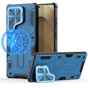 Imagem de Nillkin Capa magnética para Galaxy S25 Ultra, compatível com MagSafe, proteção de nível militar, suporte de câmera e suporte, azul