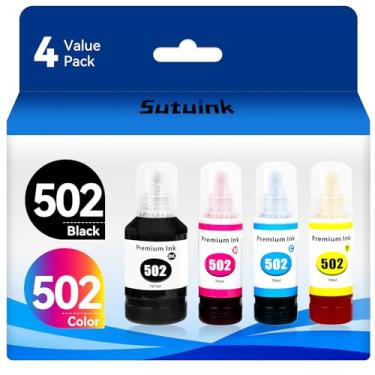 Imagem de Sutuink Substituição de Garrafas de Tinta de Recarga 502 T502 Compatíveis para Garrafas de Recarga de Tinta Epson 502 Use para Impressora Et-4760 Et-4750 Et-3850 Et-2850 Et-2760 Et-3760 Et-3700 Et-275