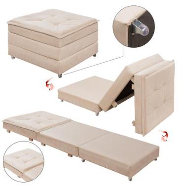 Imagem de Puff Dobrável Alto Padrão Vira Cama De Solteiro Multifuncional Com Bau