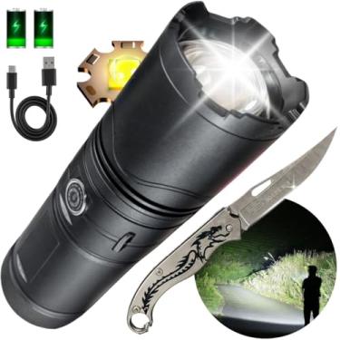 Imagem de Lanterna Tática Recarregável LED XHM110 + Canivete Dobrável, Zoom Ajustável, Bateria de Longa Duração, USB, Ideal para Sobrevivência e Aventuras