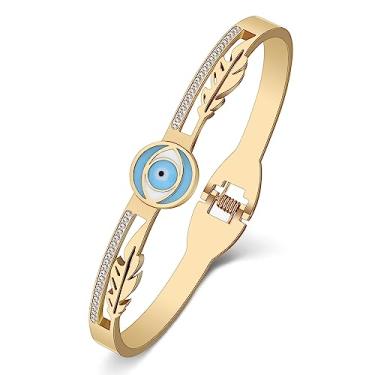 Imagem de TIZURO Pulseiras de aço inoxidável banhado a ouro 18 K banhado a prata cristal azul grego olhos turcos joias para mulheres berloques presentes, Medium, Aço inoxidável, Cristal