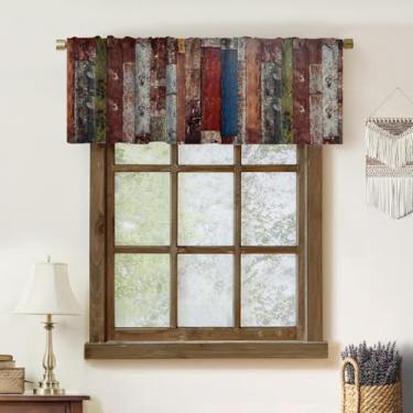 Imagem de Yoakiet Sanefas rústicas de cozinha para janelas, casa de fazenda vintage de madeira para porta de celeiro com estampa de textura de janela para sala de estar, café, escritório, 137 x 45 cm