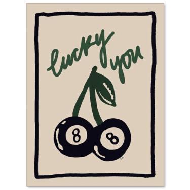 Imagem de Arte de parede em tela de cerejeira com 8 bolas retrô minimalista, pôster de bola de sinuca vintage preto e branco Lucky You, impressão em tela para decoração de parede de carrinho de bar de
