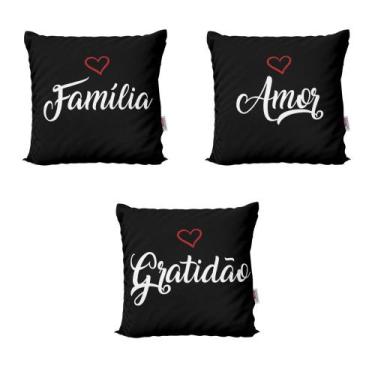 Imagem de Almofadas Personalizadas e Decorativas Preto Família, Amor e Gratidão 