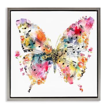 Imagem de Stupell Industries Butterfly & Music Notes Gray Floater Framed Canvas Wall Art Design por LSR Design Studio, 25 x 25