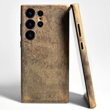 Imagem de LTLMYDAM Capa para Samsung Galaxy S25 Ultra/S25 Plus/S25, Batik Capa de proteção de câmera de couro de vaca vintage antiqueda antiderrapante ultrafina, latão, S25