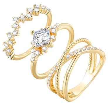 Imagem de Anéis de ouro empilháveis para mulheres – Conjunto de anéis banhados a ouro 14 K, aço inoxidável não manchado, aliança da amizade, aniversário, festa de aniversário, presente de Natal para sua