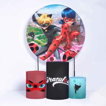 Imagem de Kit Painel de Festa Redondo de 1,30m e Trio de Cilindros LadyBug - Fer