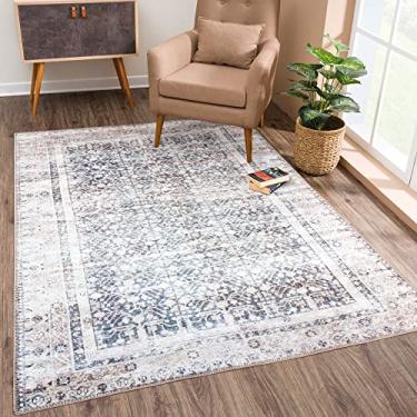 Imagem de Bloom Rugs Tapete lavável antiderrapante 1,8 m x 1,8 m - Tapete de área tradicional bronzeado/azul/verde para sala de estar, quarto, sala de jantar e cozinha - Tamanho exato: 1,5 x 18 m