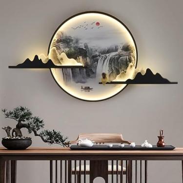 Imagem de OUFULA Imagem moderna luz de parede led chinês criativo paisagem mural arandela lâmpada para casa sala estar estudo quarto decoração (foto,Estilo G L150cm)