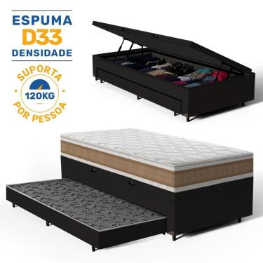 Imagem de Cama Box Baú com Colchão de Espuma D33 Double Face Air Pro Força Anjos + Auxiliar Unique Solteiro 88cm