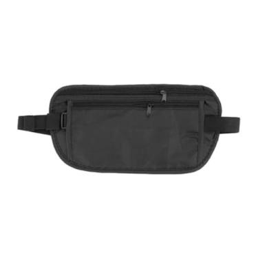 Imagem de Pochete Porta Dinheiro com Cinto Elástico Preta 2 Compartimentos com Zíper Doleira