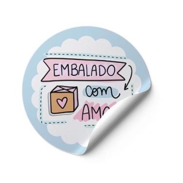 Imagem de 120 Adesivos Embalado com Amor Vinil etiqueta redondos mimo b Gratidão
