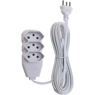 Imagem de Extensão 3 metros bipolar branca com 3 tomadas