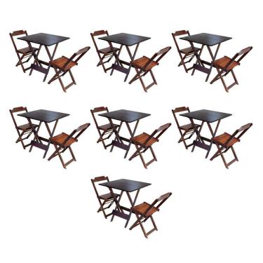 Imagem de Kit 7 Jogos De Mesa Dobravel Com 2 Cadeiras De Madeira 70X70 Para Restaurante E Bar - Imbuia