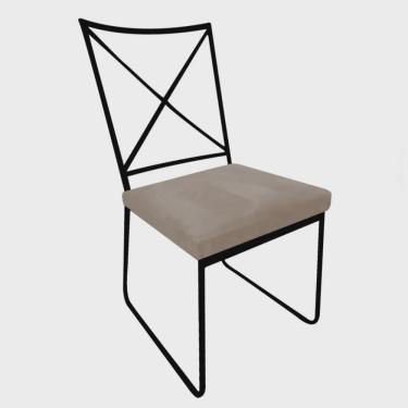 Imagem de Cadeira Sala de Jantar Escritório Office Clark Industrial Ferro Preto Suede Bege - Ahz Móveis