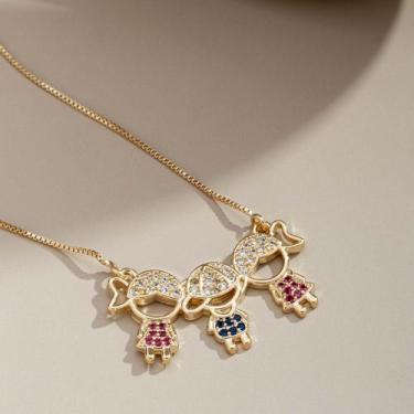 Imagem de Colar Pingente 03 Filhos (2 Meninas 1 Menino) Banhado Ouro 18K - SEM M