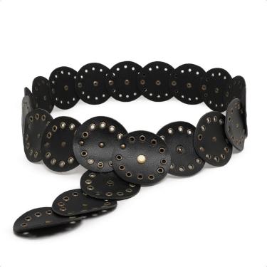 Imagem de Cinto Boho Chic Retro Feminino Country Festa Redondo Com Tachas Ouro Velho Tendencia Gringa Luxo