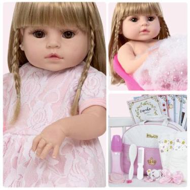 Imagem de Bebe Reborn Recém Nascida Loira Corpo de Vinil Pode Banho - Cegonha Re