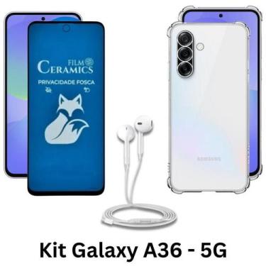 Imagem de Kit Capa Silicone TPU + Película Fosca Privacidade + Fone com fio Tipo