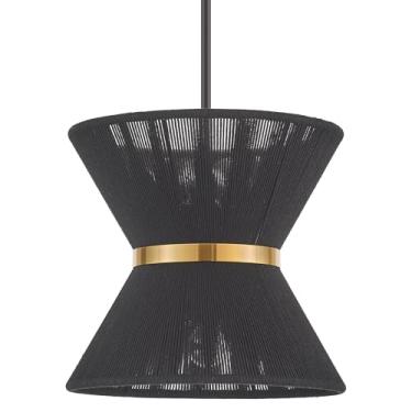 Imagem de ELYCCUPA Luminária Pendente Estilo Boho Trançada À Mão, Mini Lustre Moderno Costeiro, Ajustável, Minimalista, Para Iluminação Pendente De Transição, Para Cozinha, Ilha, Sala De Jantar, Preta, Diâme