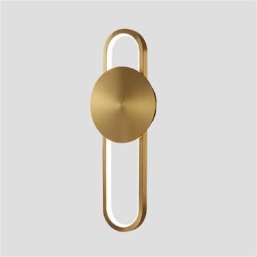 Imagem de Luminárias de parede ovais de latão, luminárias lineares de 18 W, LED 3000 K, luminária de luz quente para ambientes internos, para quarto, sala de estar, cabeceira (dourada)