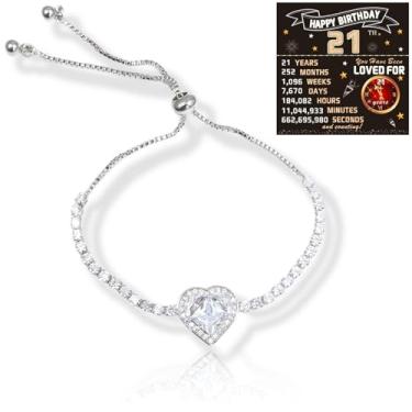 Imagem de LEMEDE Presentes de aniversário para mãe, esposa, avó, filha, avó - Pulseiras ajustáveis de coração infinito com caixa de exibição de joias e cartão de presente, Regular, Pedra preciosa de zircônia