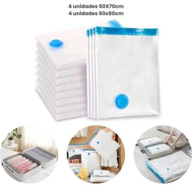 Imagem de Kit Sacos a Vácuo 4 Unidades 50x70cm e 4 Unidades 60x80cm Organizador 