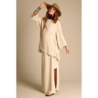 Imagem de Saia Longa De Linho Com Fendas Bege Yacamim G1-Feminino