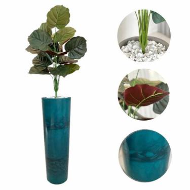 Imagem de Planta Artificial Caladium Costela Vaso Moderno Alto + Pedra - FlorImp