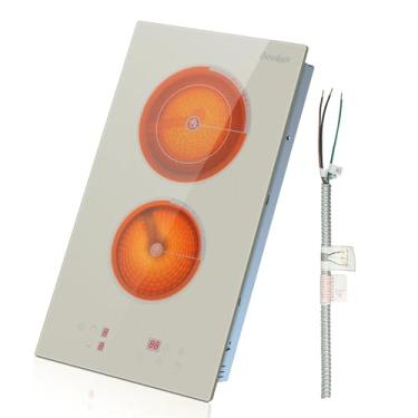 Imagem de Cooksir Cooktop Elétrico De 2 Bocas - Fogão Elétrico Embutido De 3200 W De 12 Polegadas, Branco, Cooktop De Cerâmica De 2 Bocas De 220 V Com Trava De Segurança, Timer De 99 Minutos, Sensor De Toque