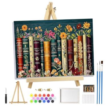 Imagem de MOGTAA Kit de pintura de livros por números para adultos iniciantes com moldura, kit de pintura de paisagem de flores por números em tela com cavalete, kits de pintura a óleo DIY fáceis para decoração