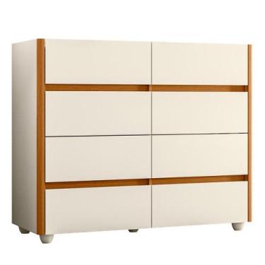 Imagem de Cômoda Aparador 8 Gavetas com Tampo de Vidro - Móveis Albatroz, Off Wh