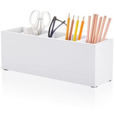 Imagem de Jetec Porta-lápis de madeira, 5 compartimentos para mesa, ajustável, organizadores de mesa de escritório de madeira e acessórios, organizador de pincéis de maquiagem para caneta, casa, escritório e