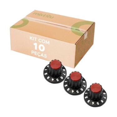 Imagem de 10x Knob Redondo Numerado Estriado c/ Parafuso 1426 Vermelho - PIX