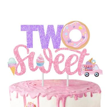 Imagem de Donut Sweet Two Cake Topper Glitter Two Sweet Birthday Party Supplies Donut Cake Topper Decorations for 2th Second Birthday Party Supplies