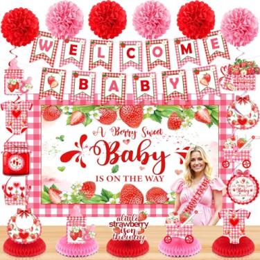 Imagem de Woosytoo Decoração De Chá Bebê Com Morango, Incluindo Uma Fruta, Doce Está A Caminho, Faixa Fundo, Para Futura Mamãe, Pompons, Redemoinhos, Favo Mel Um, Artigos Festa Primeiro Aniversário E Revelaçã