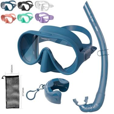 Imagem de Huasheng Sports Equipamento De Mergulho Azul Para Adultos, Máscara Sem Armação Com Visão Ultra-Ampla E Saia Silicone Vedação Perfeita, Cores Da Moda Nos Tamanhos 6,9 6,1 Polegadas, Conjunto Portátil