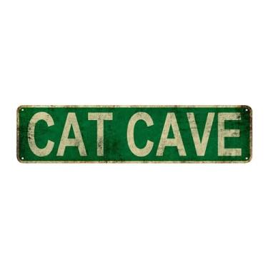 Imagem de MOSM Placa De Metal Vintage Cat Cave (10 Cm X 40 Cm), Decoração Chique Do Instagram Para Casa, Bar E Café