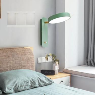 Imagem de Arandelas de parede LED para ambientes internos com interruptor lâmpada de parede tricolor regulável 180° Luz de parede giratória moderna de metal madeira iluminação de leitura para quarto cabeceira