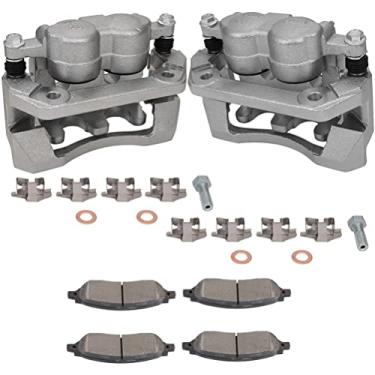 Imagem de SCITOO Kit de freio traseiro esquerdo e direito [4] Pastilhas de freio [2] Pinças de disco de freio com suporte compatíveis com 2008-2012 para Ford para F-250 Super Duty, 2008-2012 para Ford para F