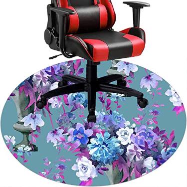 Imagem de Tapete de cadeira de escritório com flores, textura de flor, tapete de cadeira de mesa para piso de madeira de escritório em casa, protetor de piso de pilha baixa, redondo 119 cm
